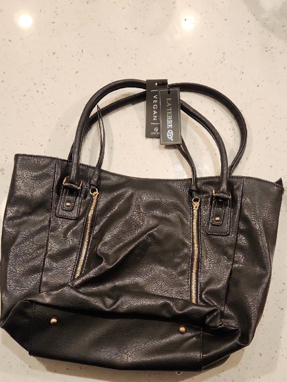 La Terre Black Pebbled Vegan Leather Shoulder Bag - NWT